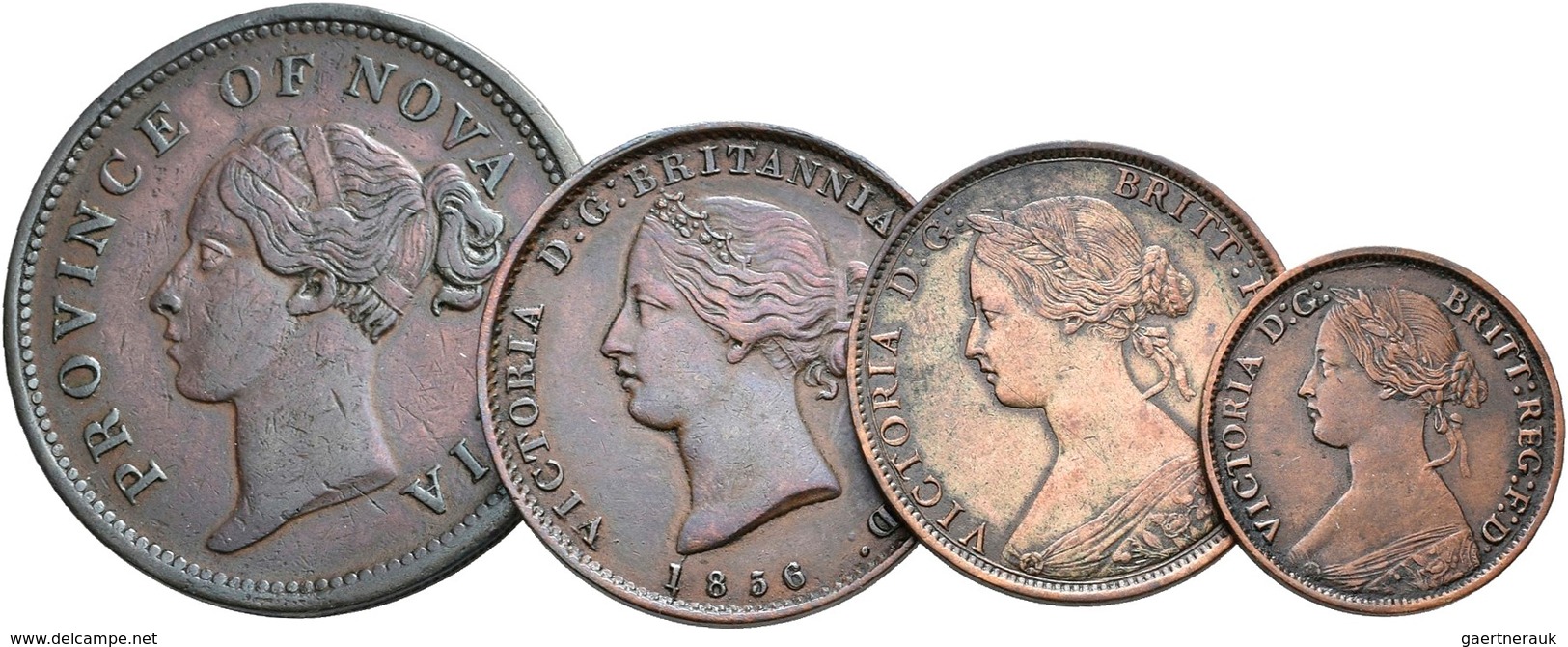 Kanada: Nova Scotia: Kleines Lot 4 Token Aus Nova Scotia 1840-1861. 2 X Half Penny Und 2 X 1 Penny. - Canada