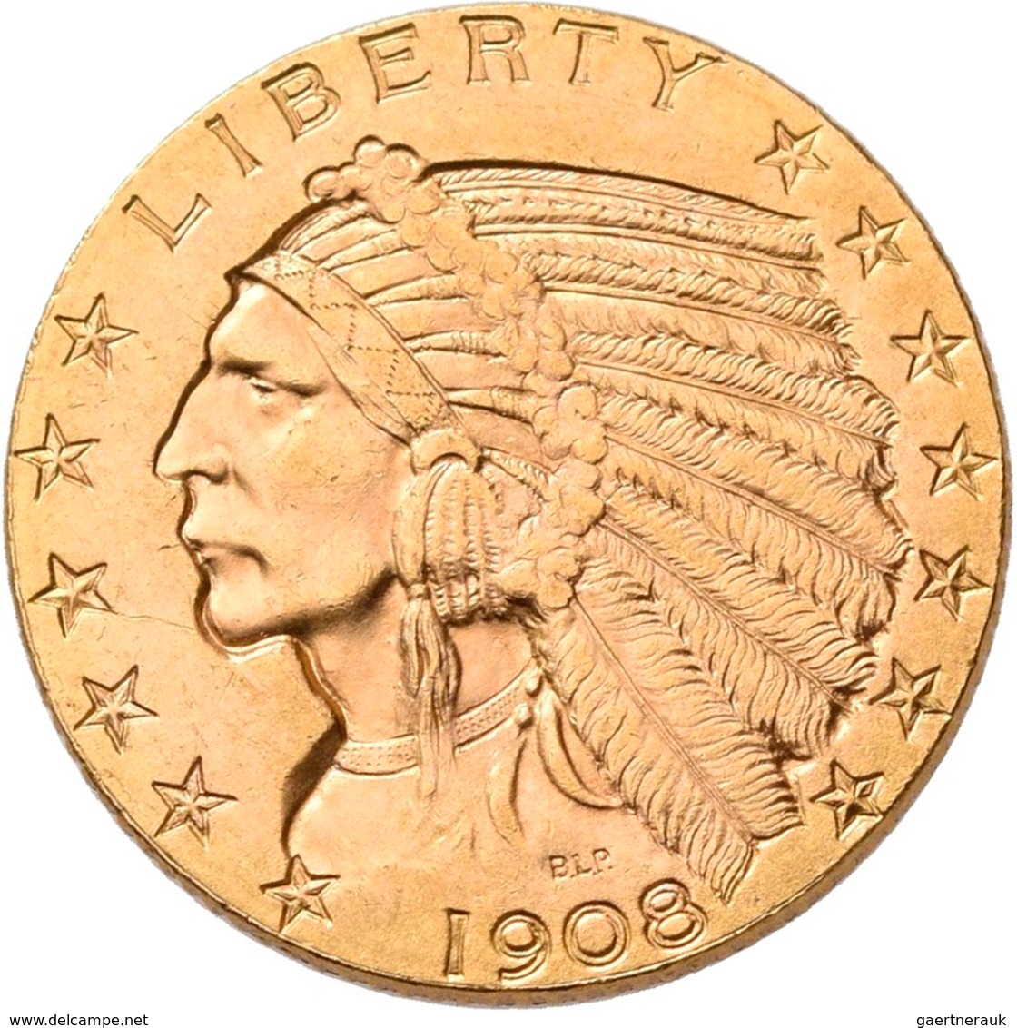 Vereinigte Staaten Von Amerika - Anlagegold: 5 Dollars 1908 D (Half Eagle - Indian Head), KM# 129, F - Autres & Non Classés