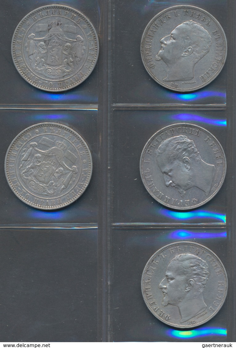 Bulgarien: Lot 5 Münzen Zu 5 Leva: 1885 (2), 1892 Und 1894 (2). KM# 7 Und 15, überwiegend Sehr Schön - Bulgarije