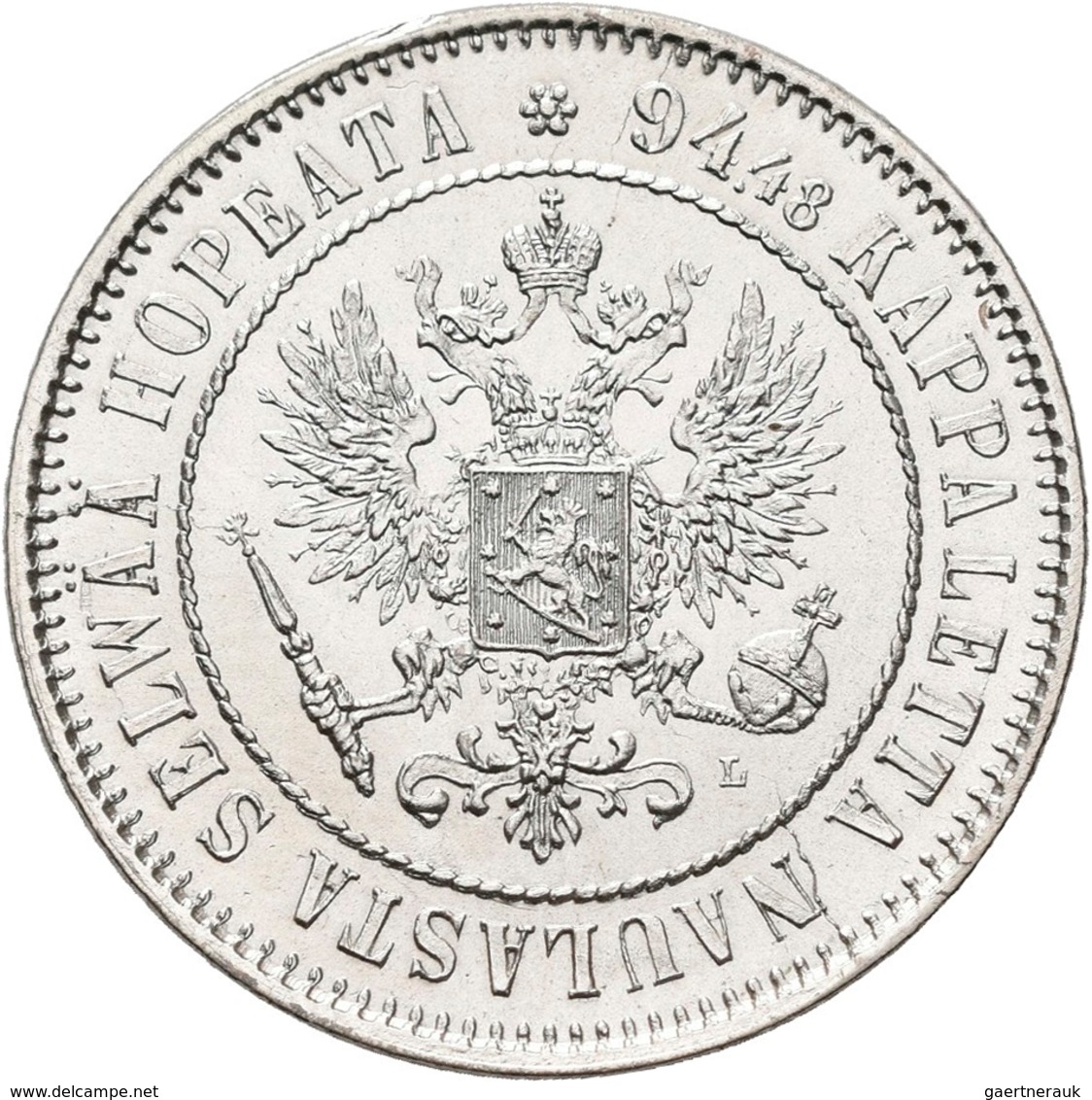 Finnland: Unter Russischen Herrschaft, Alexander III. 1881-1894: 1 Markka 1890. KM# 3.2. 5,06 G. Rau - Finland