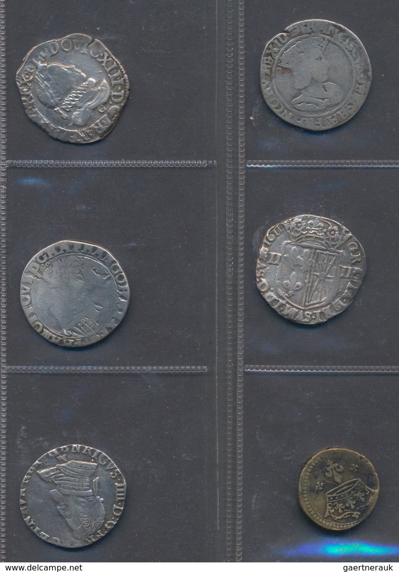 Frankreich: Lot 5 Silbermünzen (vermutlich Teston / Demi (½) Franc Oder 1/4 ECU) Und Ein Messing Jet - Autres & Non Classés