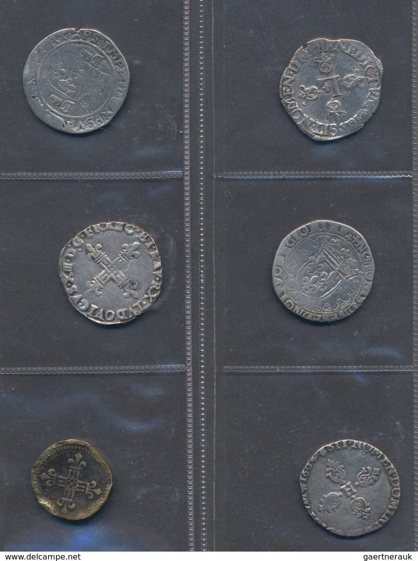 Frankreich: Lot 5 Silbermünzen (vermutlich Teston / Demi (½) Franc Oder 1/4 ECU) Und Ein Messing Jet - Autres & Non Classés