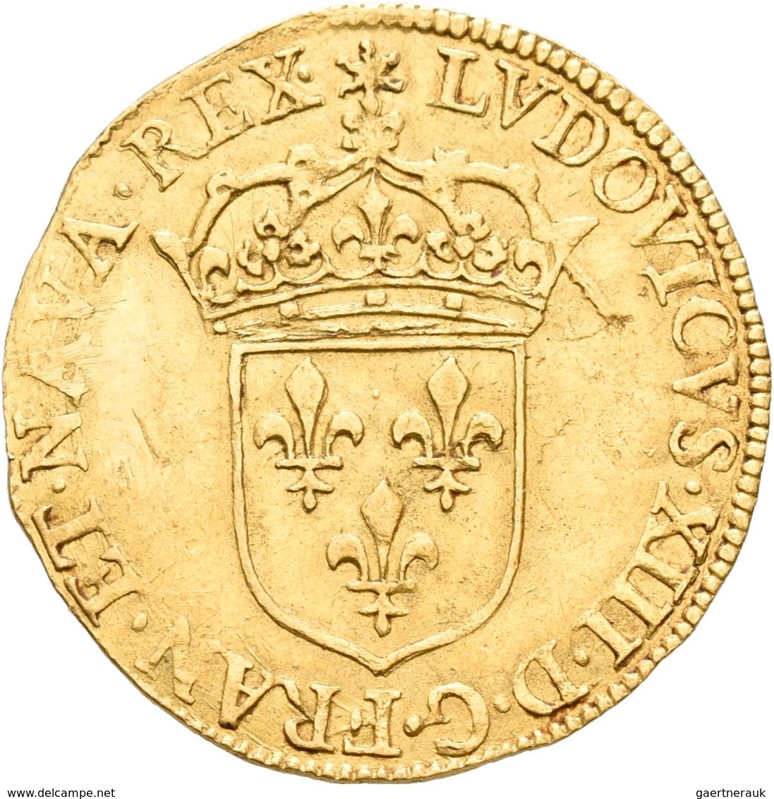 Frankreich: Louis XIII. 1610-1643: Ecu D'or 1635 A, Paris. Friedberg 398, 3,34 G, Bearbeitungsspuren - Autres & Non Classés