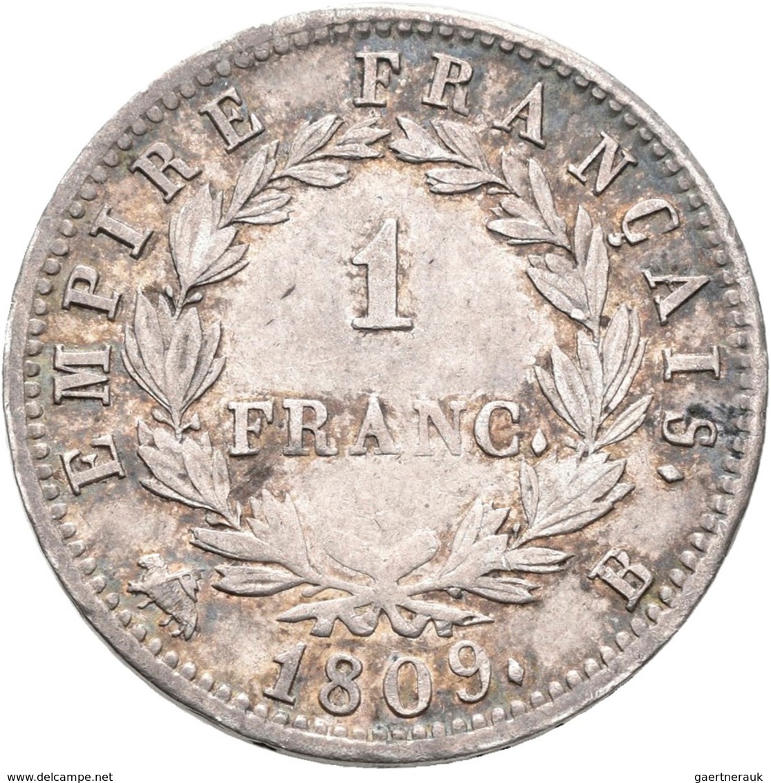 Frankreich: Napoleon I. 1804-1814: 1 Franc 1809 B, Rouen, KM# 692.2, Gadoury 447. Hübsche Patina, Kr - Andere & Zonder Classificatie