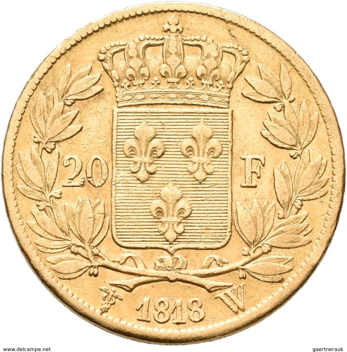 Frankreich - Anlagegold: Louis XVIII. 1814-1824: 20 Francs 1818 W, KM# 712.9, Friedberg 539. 6,37 G, - Autres & Non Classés