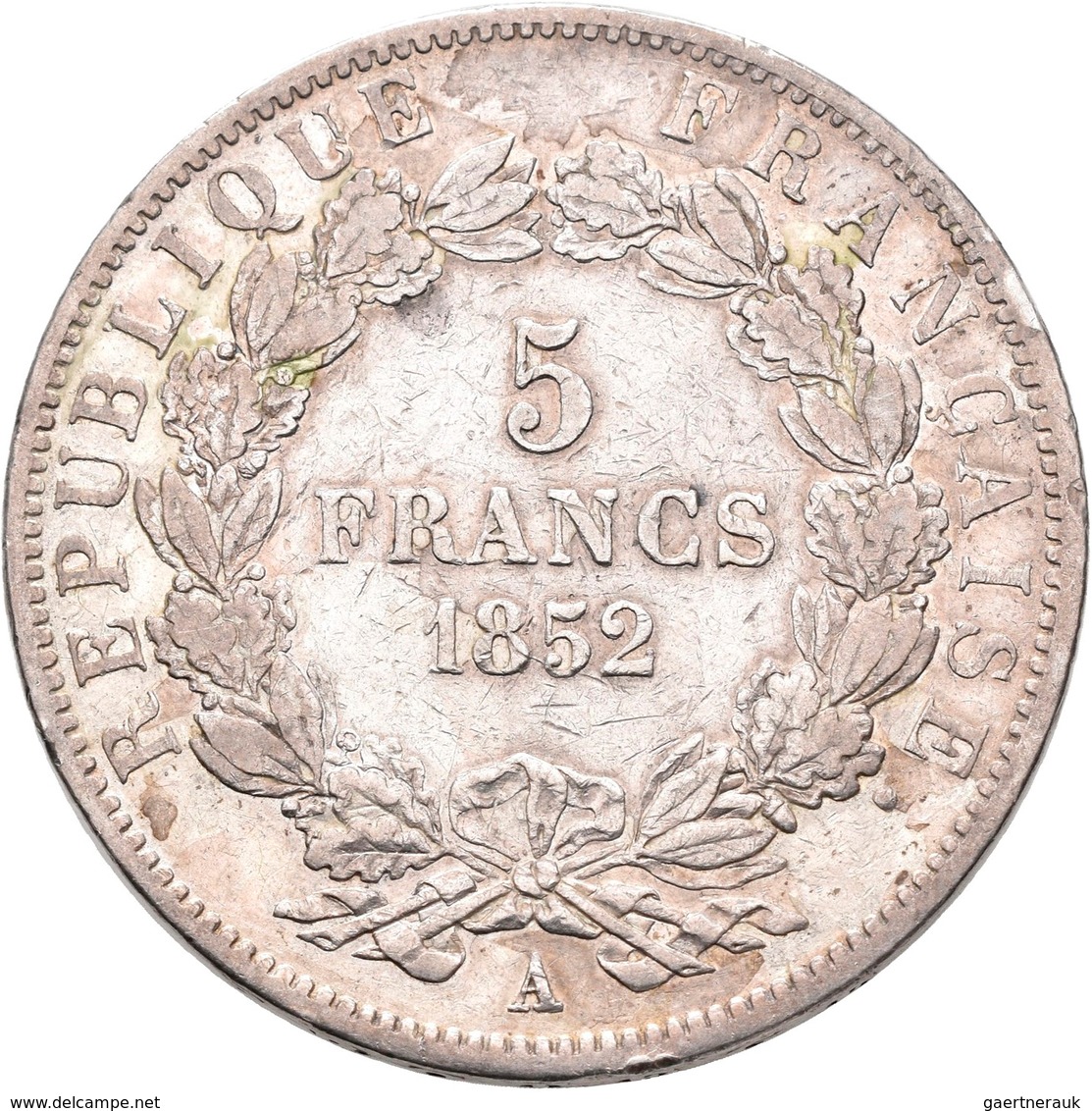Frankreich: 2. Republik 1848-1852, Louis-Napoleon Bonaparte Als Präsident: 5 Francs 1852 A, KM# 773. - Andere & Zonder Classificatie