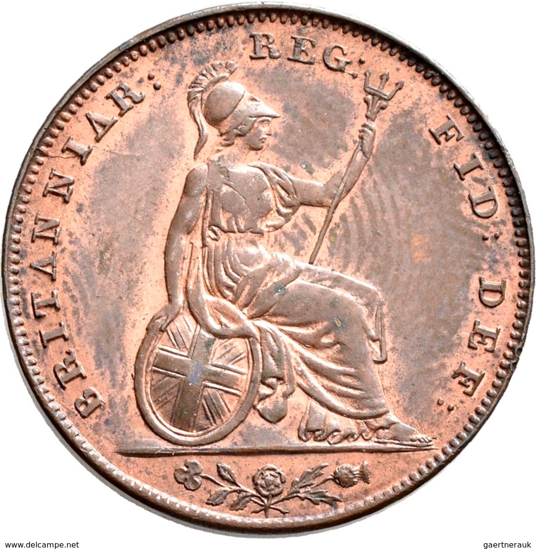 Großbritannien: Victoria 1837-1901: Farthing 1847, KM# 725, Mit Wunderschöner Patina Tönung, Stempel - Autres & Non Classés