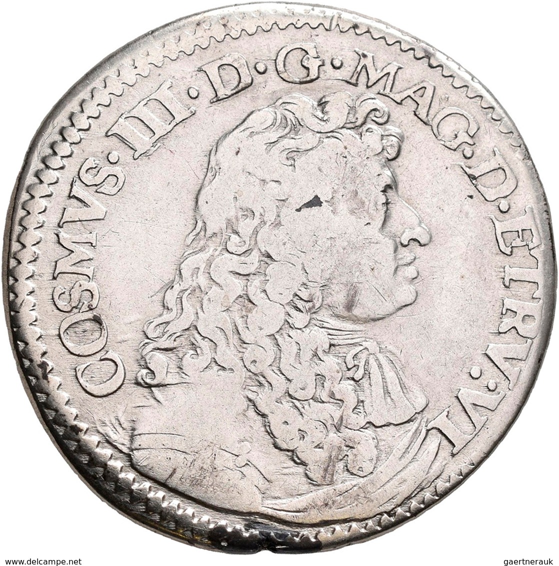 Italien: Florenz, Cosimo III. 1670-1723: Testone 1677. MIR 333. Büste Nach Rechts, COSMVS III D G MA - 1861-1878 : Victor Emmanuel II