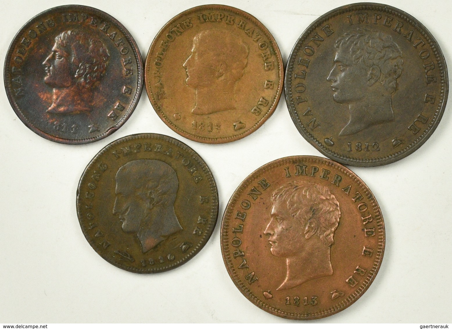 Italien: Napoleon I. 1805-1814: Lot 5 Münzen Regno D' Italia: 3 Centesimi (2x), 5 Centesimi (1x), So - 1861-1878 : Victor Emmanuel II