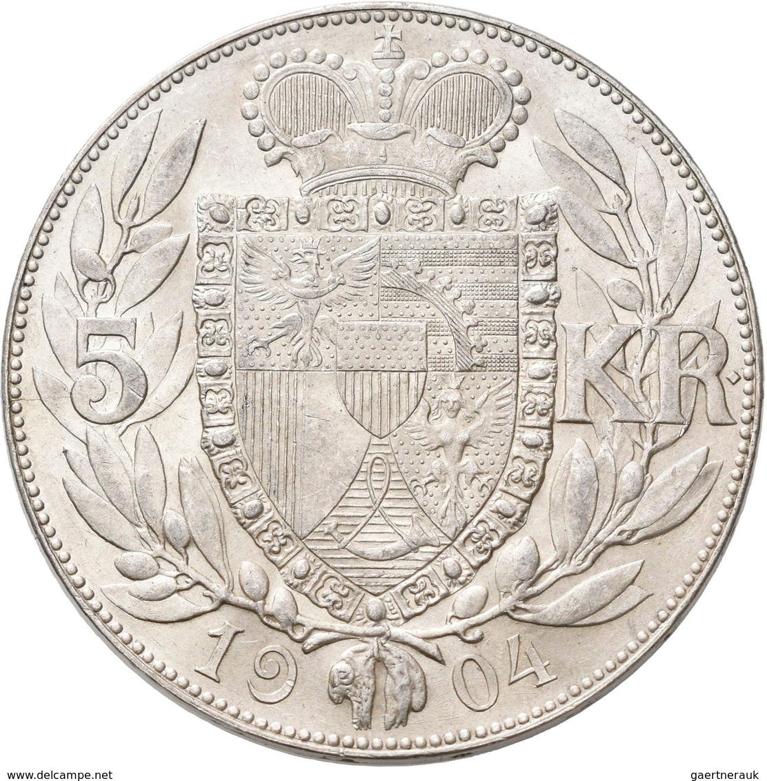 Liechtenstein: Johann II. 1858-1929: 5 Kronen 1904, HMZ 2-1376c, Vorzüglich - Stempelglanz. - Liechtenstein