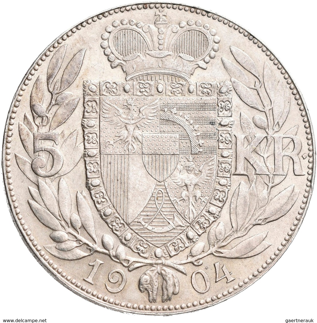 Liechtenstein: Lot 5 Stück; 5 Kronen 1904, 2 Kronen 1915, 1 Krone 1900, 1904 (2x), HMZ 2-1376c, 1377 - Liechtenstein