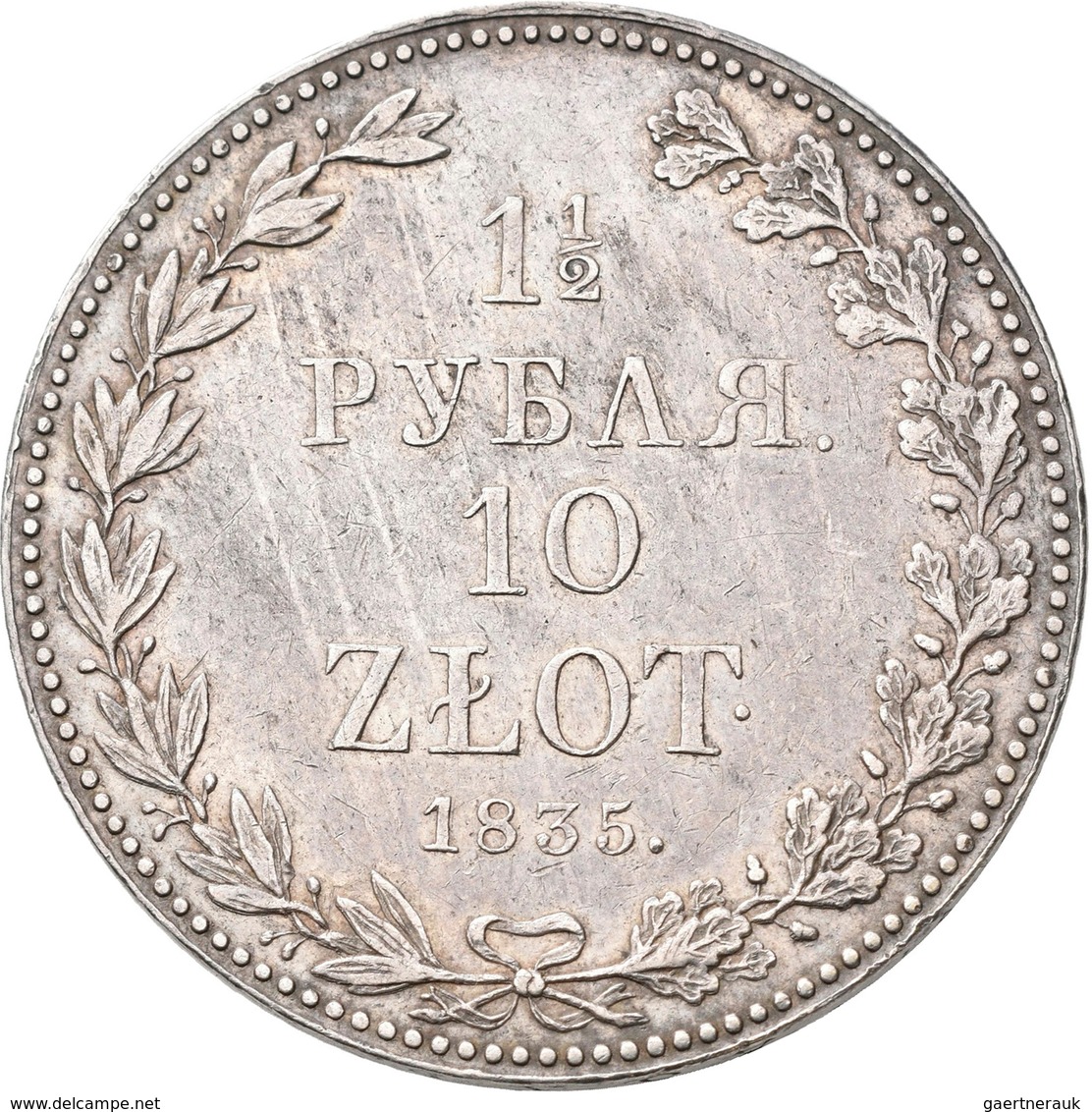 Polen: Nikolaus I. 1825-1855: 1½ Rubel 10 Zlotych 1835 MW - Warschau. Seltener Jahrgang. KM# C 134, - Pologne