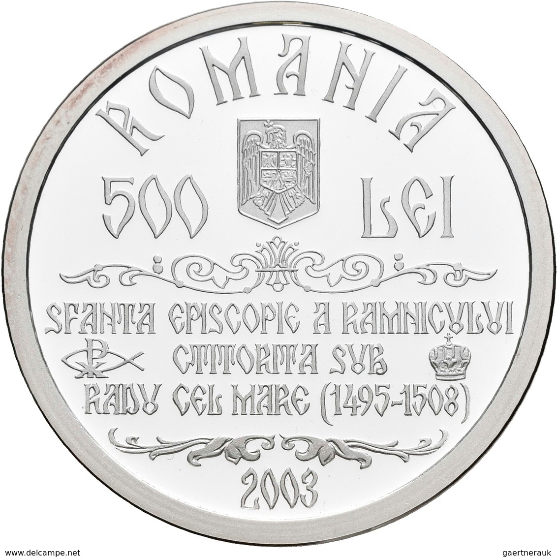 Rumänien: 500 Lei 2003, 500 Jahre Gründung Des Bistums (Erzdiözese) Ramnic. KM# 178. 31,103 G (1 OZ) - Roemenië