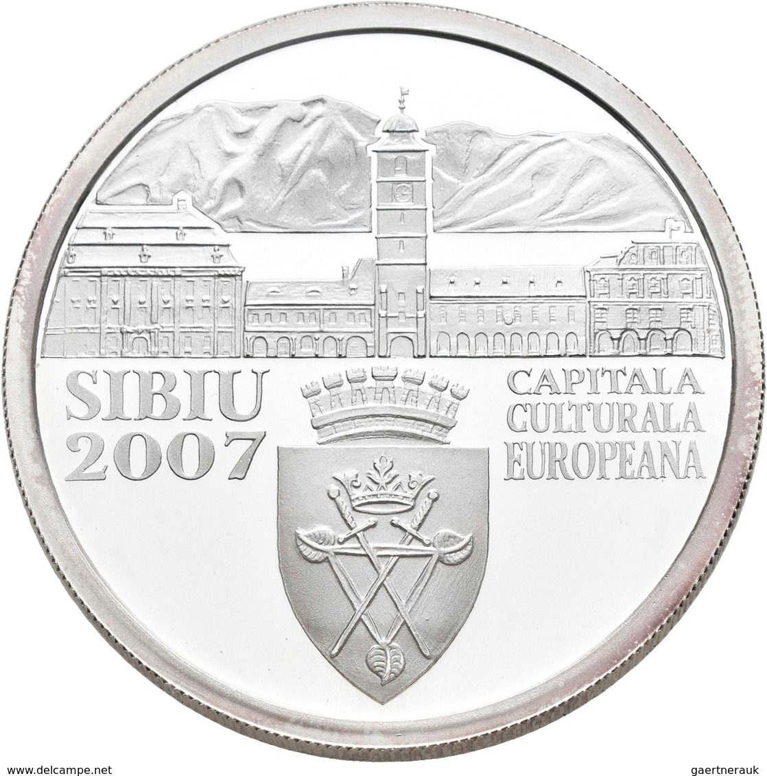 Rumänien: 5 Lei 2007, Sibiu - Kulturhauptstadt Europas. KM# 217. 31,103 G (1 OZ), 999/1000 Silber. A - Romania