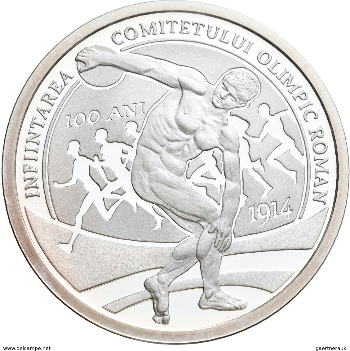 Rumänien: 10 Lei 2014, 100 Jahre Rumänisches Olympisches Kommitee. KM# N.b. 31,103 G (1 OZ), 999/100 - Romania