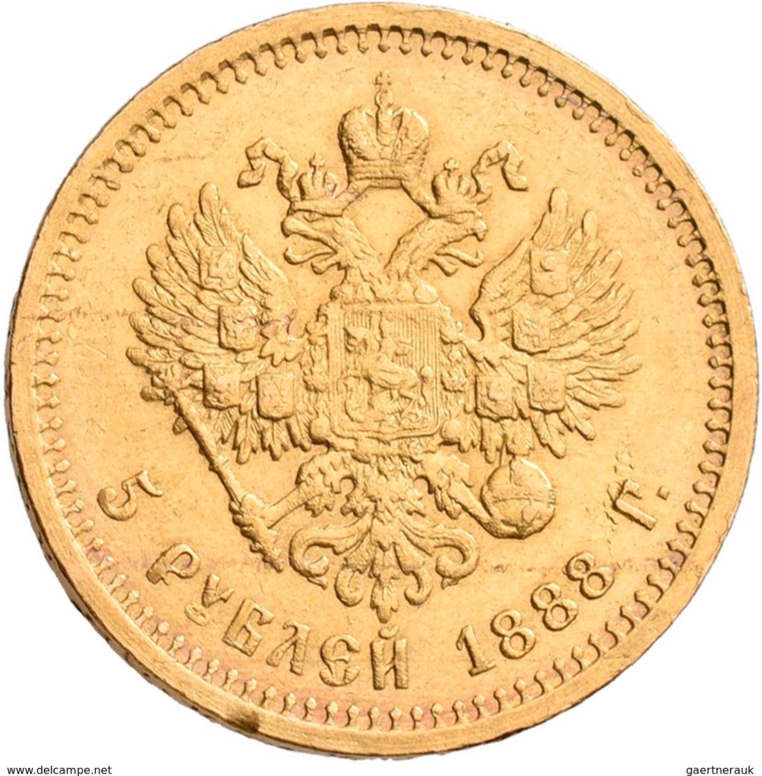 Russland - Anlagegold: Alexander III. 1881-1894: 5 Rubel 1888 АГ, KM Y# 42, Friedberg 168. 6,43 G, 9 - Russia