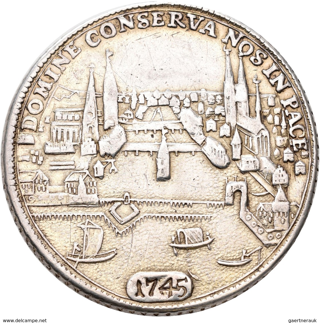 Schweiz: Zürich: Taler 1745, Stadtansicht, 27,98 G, HMZ 2-1164mm, Fassungsspuren, Sehr Schön. - Autres & Non Classés