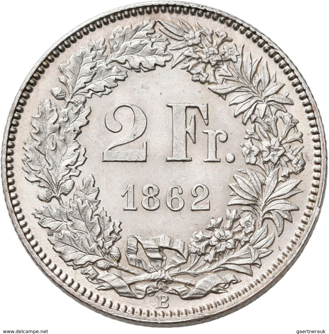 Schweiz: Eidgenossenschaft: 2 Franken 1862, HMZ 2-1201d, Vorzüglich+. - Autres & Non Classés