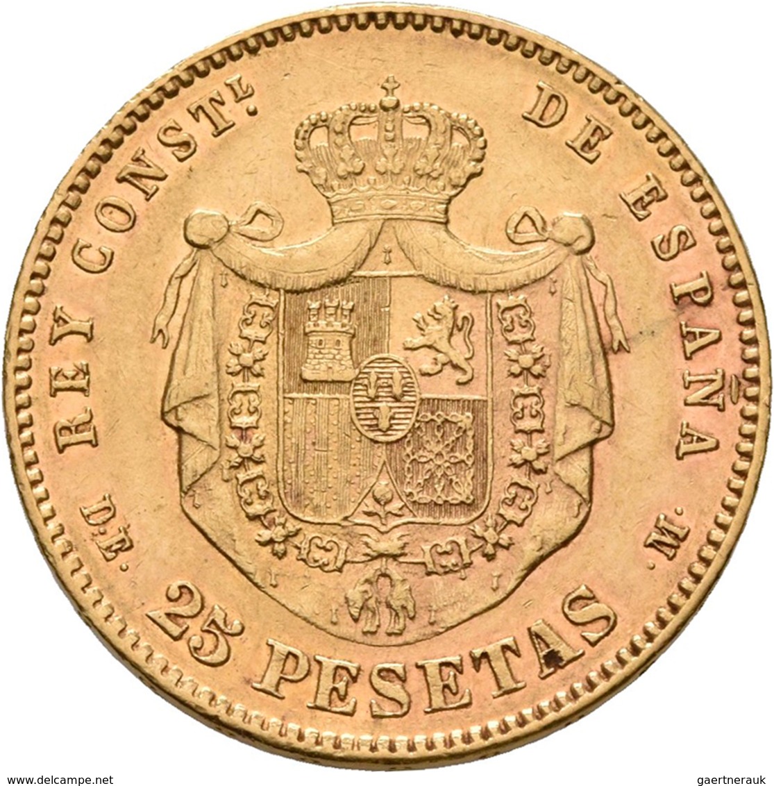 Spanien - Anlagegold: Alfonso XII. 1874-1885: 25 Pesetas 1877 (1877), Gold 900/1000; 8,04 G, Friedbe - Other & Unclassified