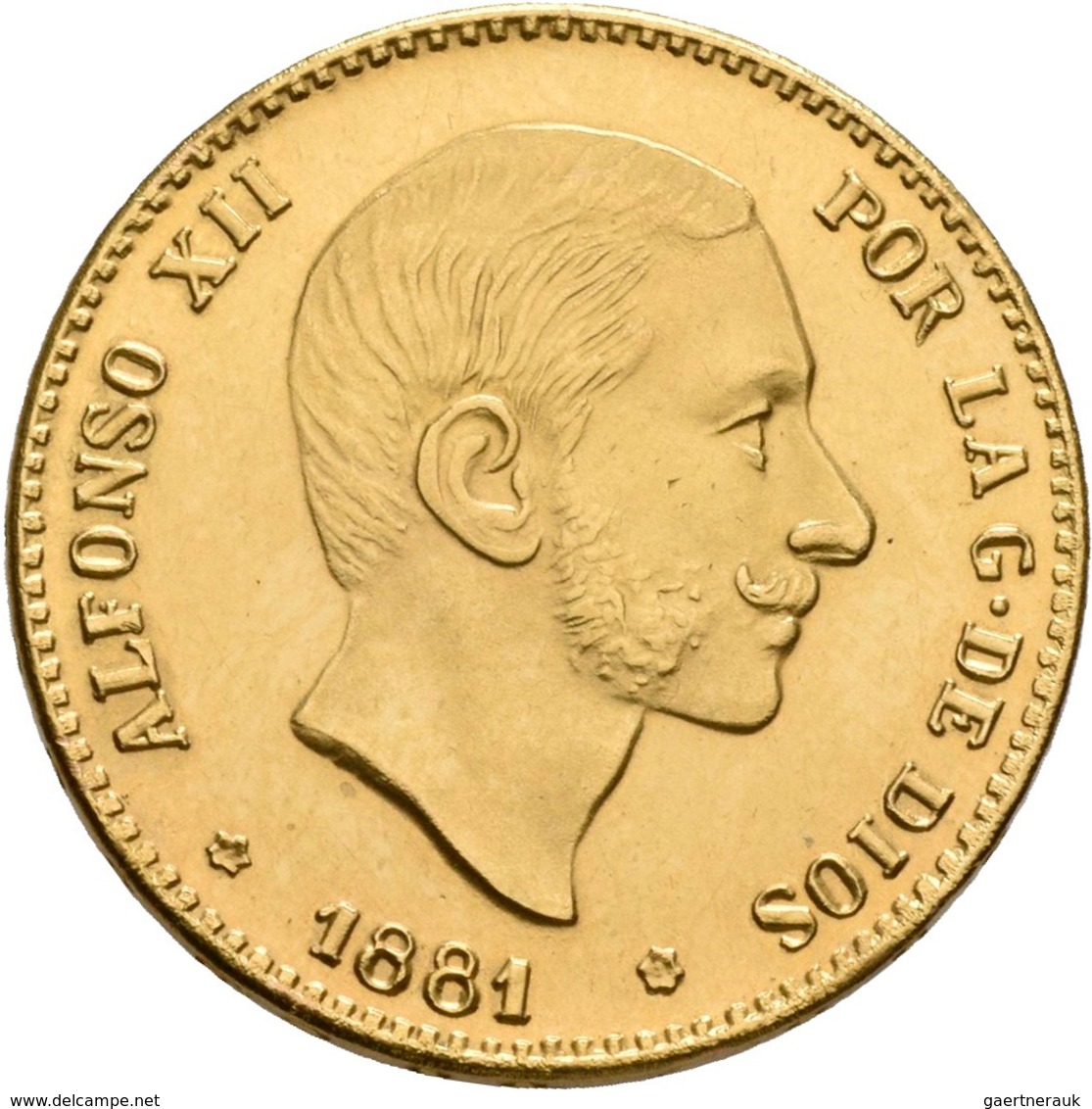 Spanien - Anlagegold: Alfonso XII. 1874-1885: 25 Pesetas 1881, Gold 900/1000; 8,09 G, Friedberg 342, - Autres & Non Classés