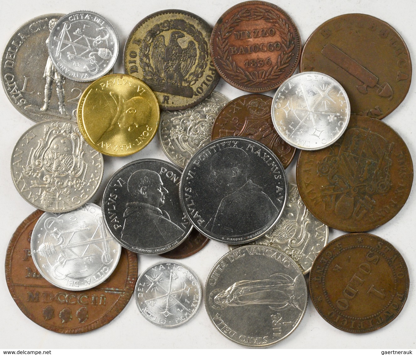 Vatikan: 20 Münzen Des 19./20. Jahrhundert; Dabei Repubblica Romana - 10 Baiocchi 1849 / Kirchenstaa - Vatican