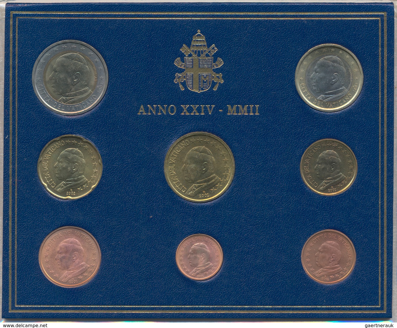 Vatikan: Johannes Paul II. 1978-2005: Kursmünzensatz 2002, 1 Cent Bis 2 Euro, Im Originalfolder (lei - Vatikan