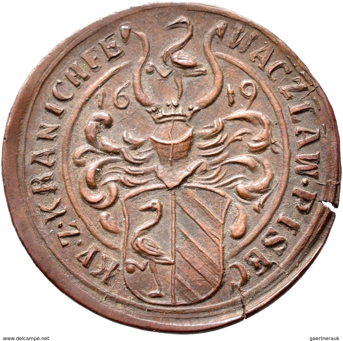 Haus Habsburg: Böhmen, Cu-Rechenpfennig 1619, 25 Mm, 2,85 G. KRVSTOF KOBER Z KOBERSSBERKV // WACZLAW - Sonstige – Europa