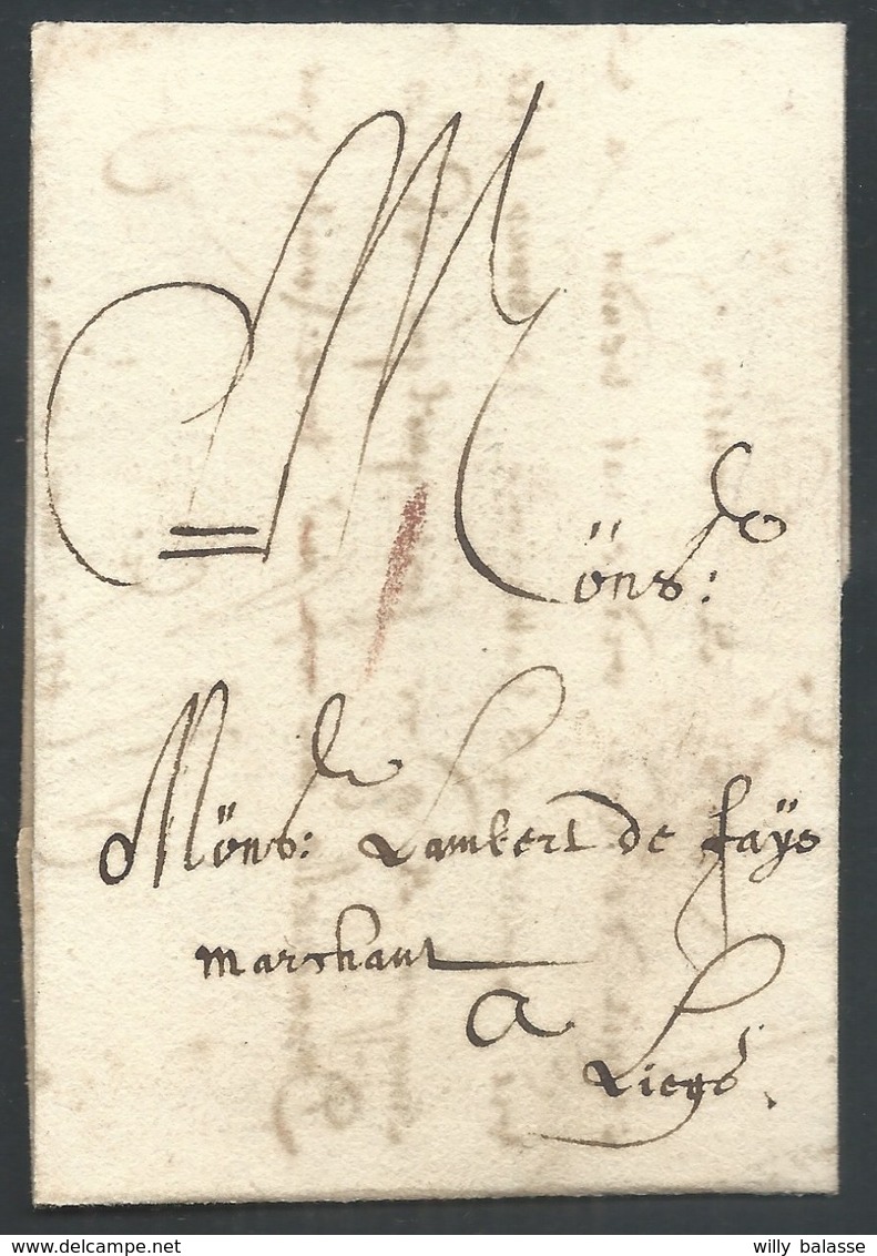 L 1662 Datée De Verviers + Port "I" à La Craie Rouge Pour Liège - 1621-1713 (Pays-Bas Espagnols)