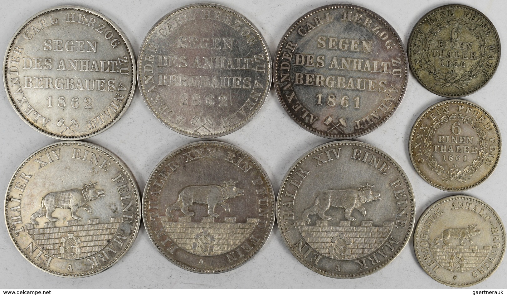 Anhalt-Bernburg: Alexander Carl 1834-1863: Lot 9 Stück; Ausbeutetaler 1852, 1855, 1861 (2x),1862 (2x - Autres & Non Classés