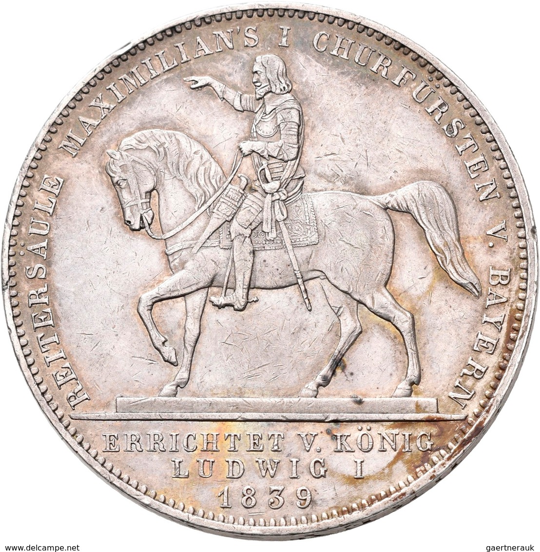 Bayern: Ludwig I. 1825-1848: Geschichtsdoppeltaler 1839, Reitersäule Maximilian I., AKS 100, Jaeger - Autres & Non Classés