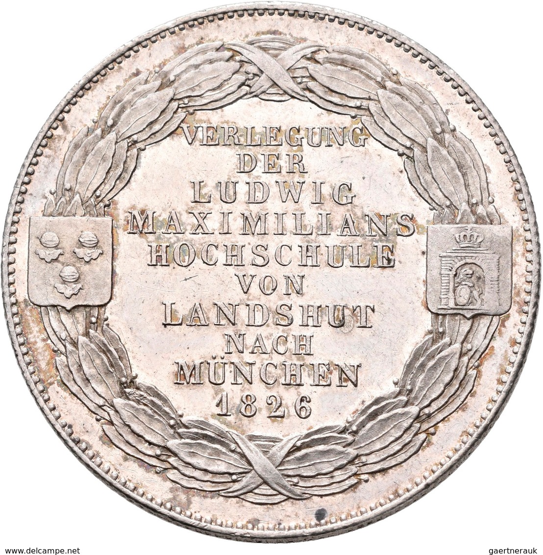 Bayern: Ludwig I. 1825-1848: Geschichtstaler 1826, Hochschule Von Landshut Nach München, AKS 115, Ja - Autres & Non Classés