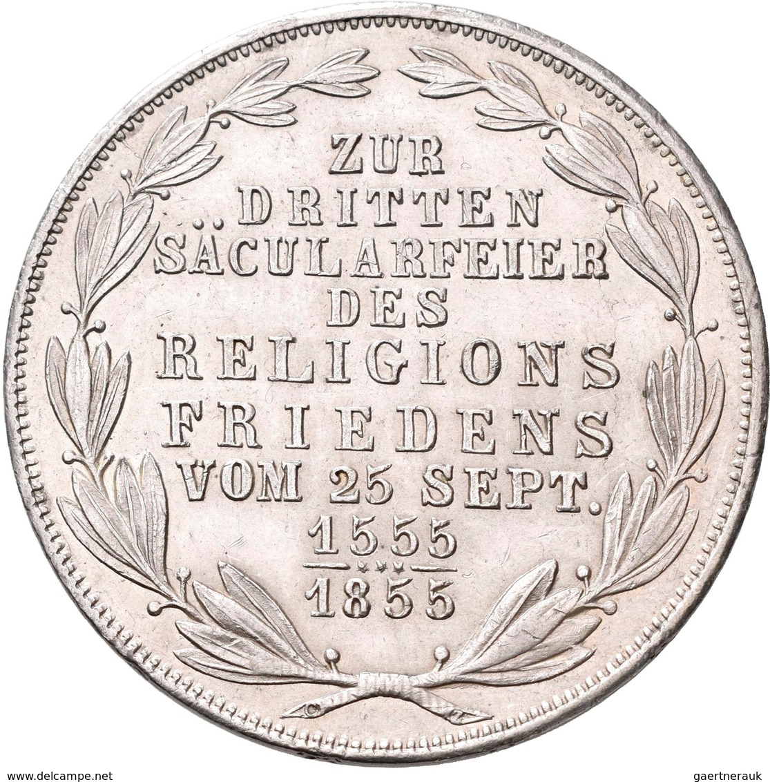 Frankfurt Am Main: Freie Stadt: Doppelgulden 1855 (Zwey Gulden), Religionsfrieden, AKS 42, Jaeger 49 - Autres & Non Classés
