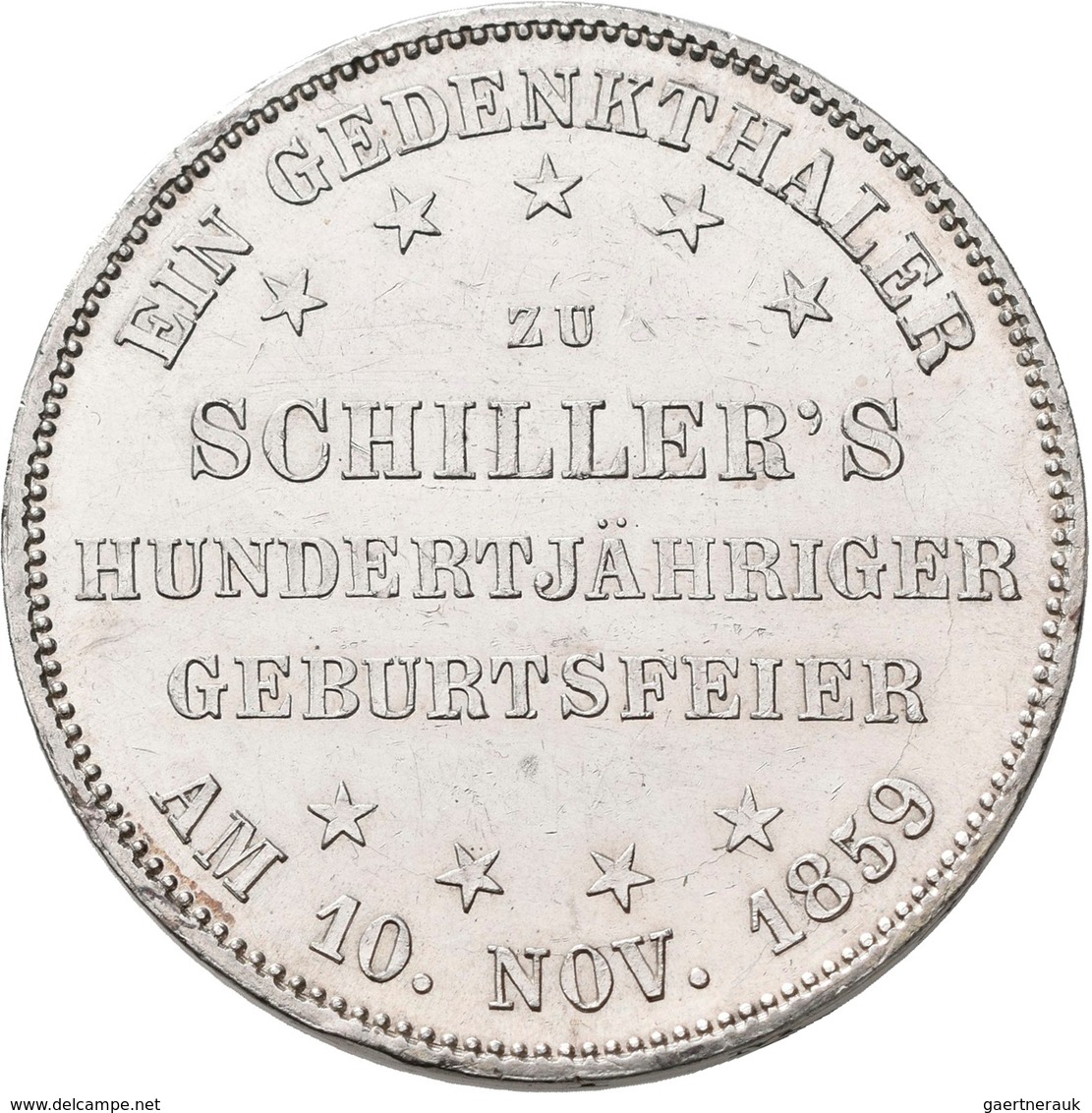 Frankfurt Am Main: Freie Stadt: Taler 1859 (Ein Gedenkthaler), 100. Geburtstag Von Schiller, AKS 43, - Autres & Non Classés