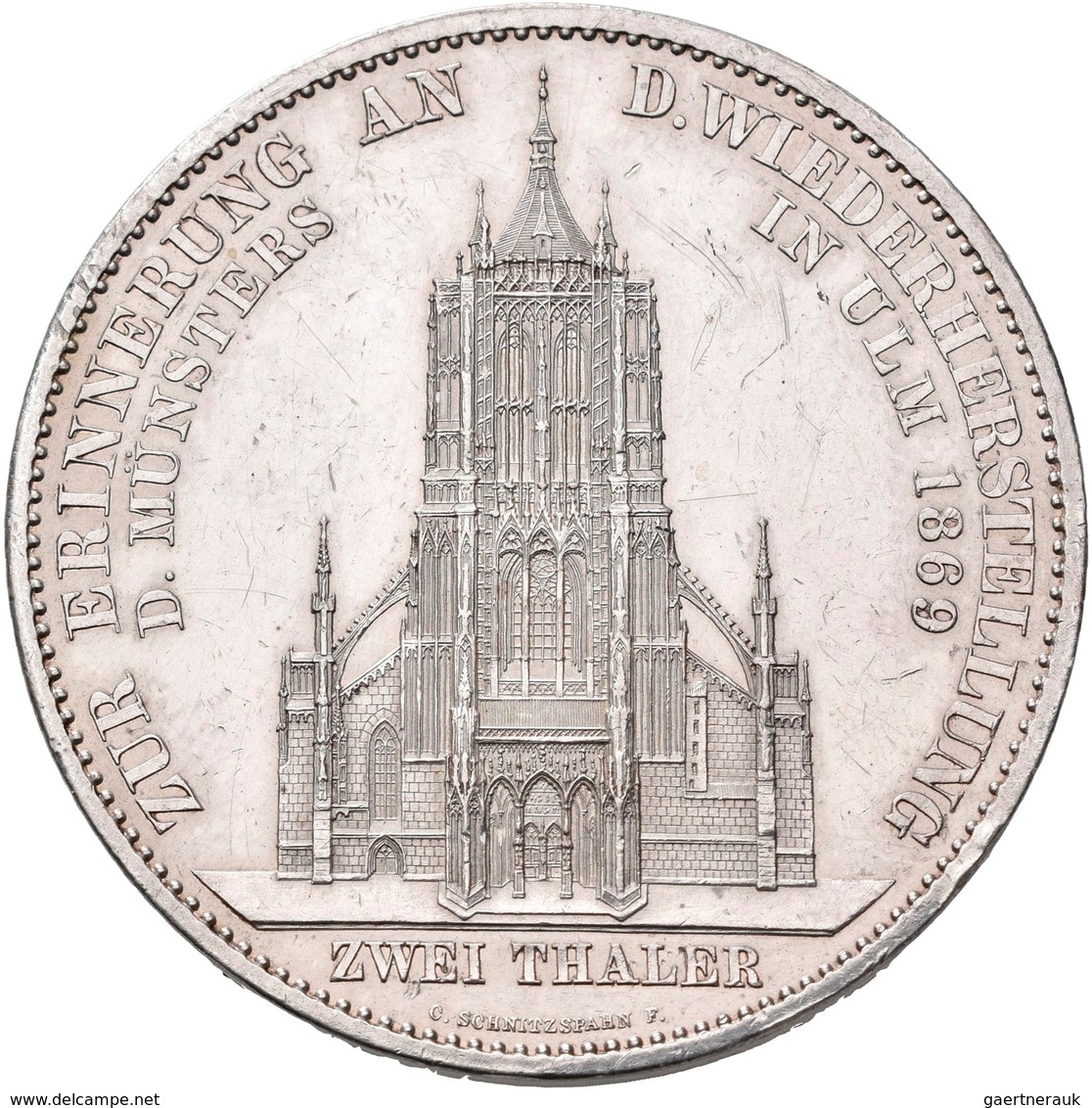 Württemberg: Karl 1864-1891: Vereinsdoppeltaler 1869, Ulmer Münster; Klein/Raff 15a, AKS 131, Jaeger - Autres & Non Classés