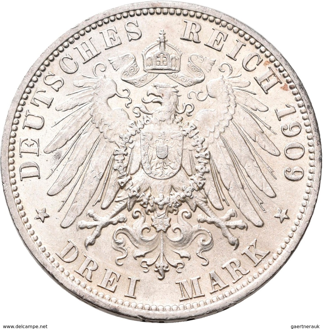 Anhalt: Friedrich II. 1904-1918: 3 Mark 1909 A, Jaeger 23, Feine Kratzer, Vorzüglich. - Taler & Doppeltaler