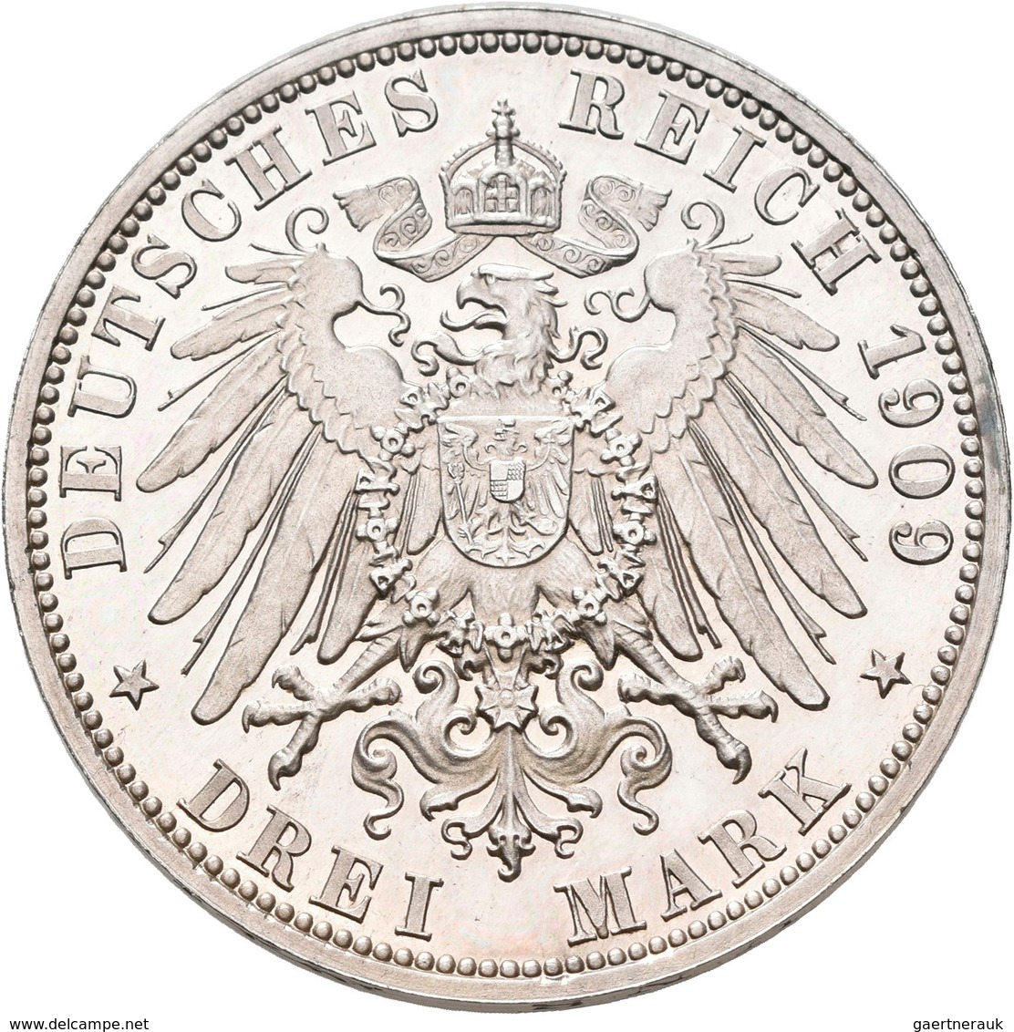 Anhalt: Friedrich II. 1904-1918: 3 Mark 1909 A, Jaeger 23, Minimal Berieben, Polierte Platte. - Taler & Doppeltaler