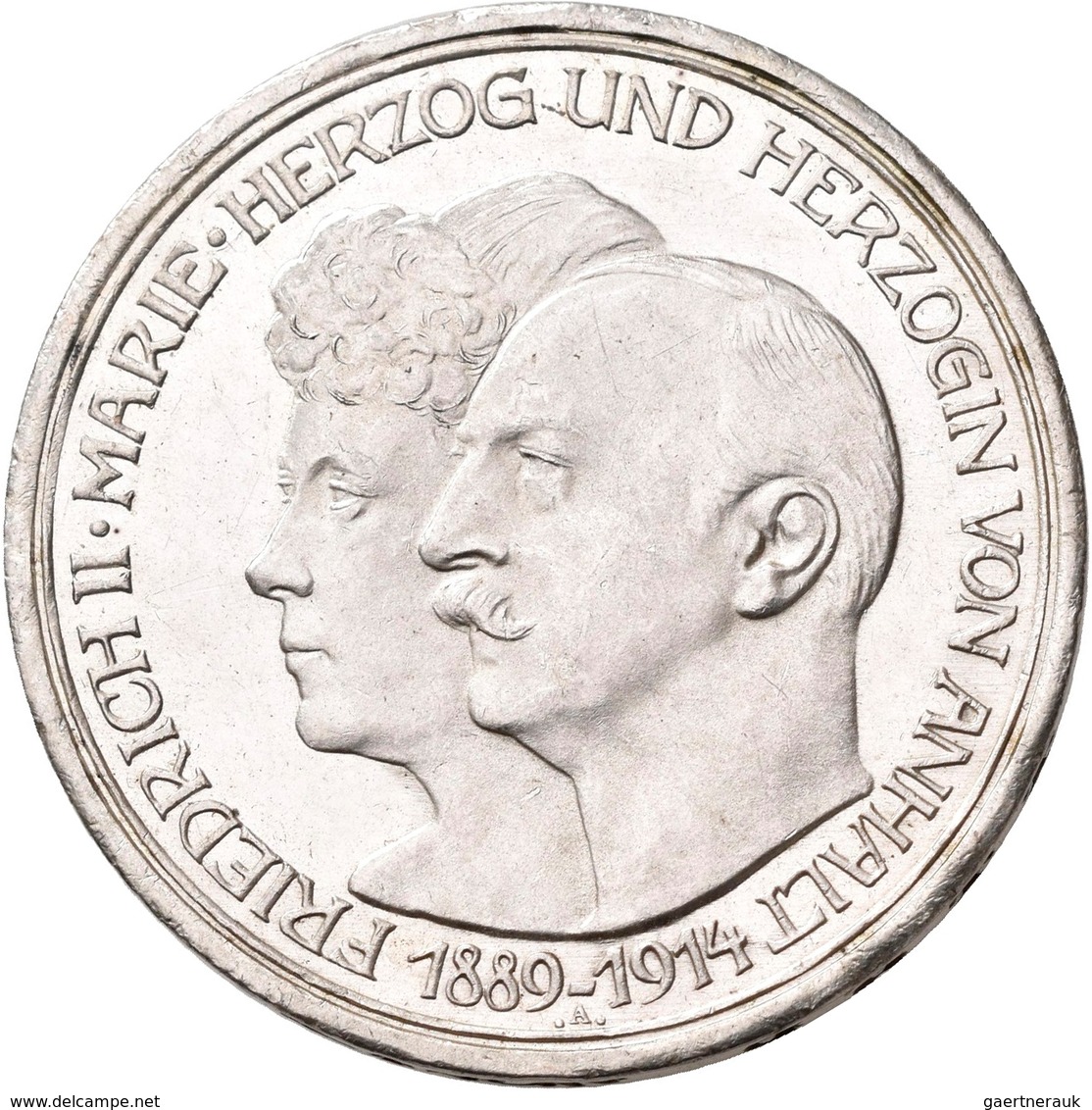 Anhalt: Friedrich II. 1904-1918: 3 Mark 1914 A, Silberhochzeit Mit Gemahlin Marie Von Baden, Jaeger - Taler & Doppeltaler