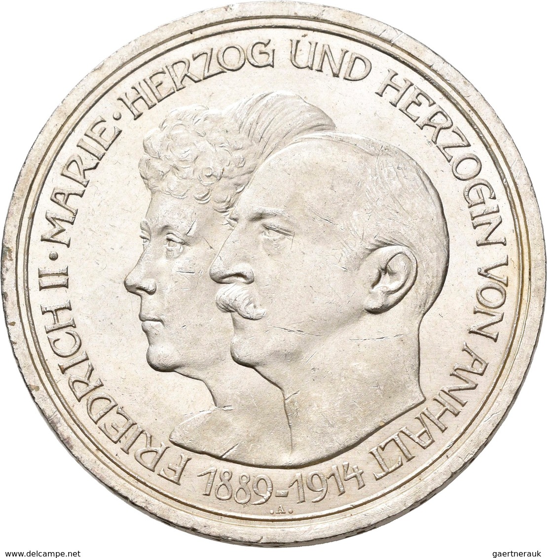 Anhalt: Friedrich II. 1904-1918: 5 Mark 1914, Mit Ehefrau Marie Von Baden, Silberhochzeit. Jaeger 25 - Taler & Doppeltaler