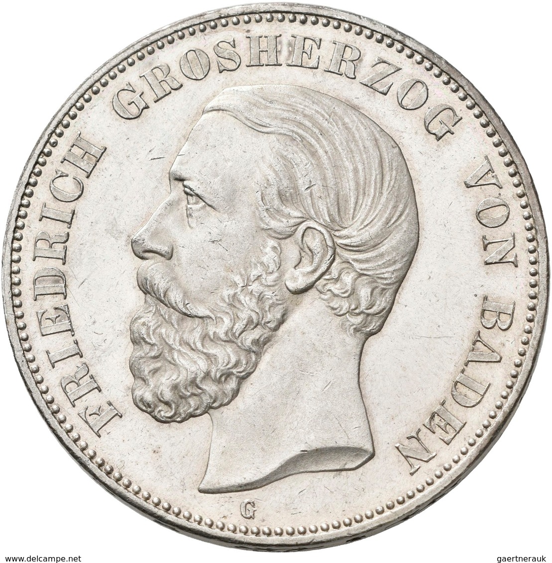 Baden: Friedrich I. 1856-1907: 5 Mark 1875 G, Jaeger 27 F, Ohne Querstrich In A Von Baden, Winzige K - Taler Et Doppeltaler