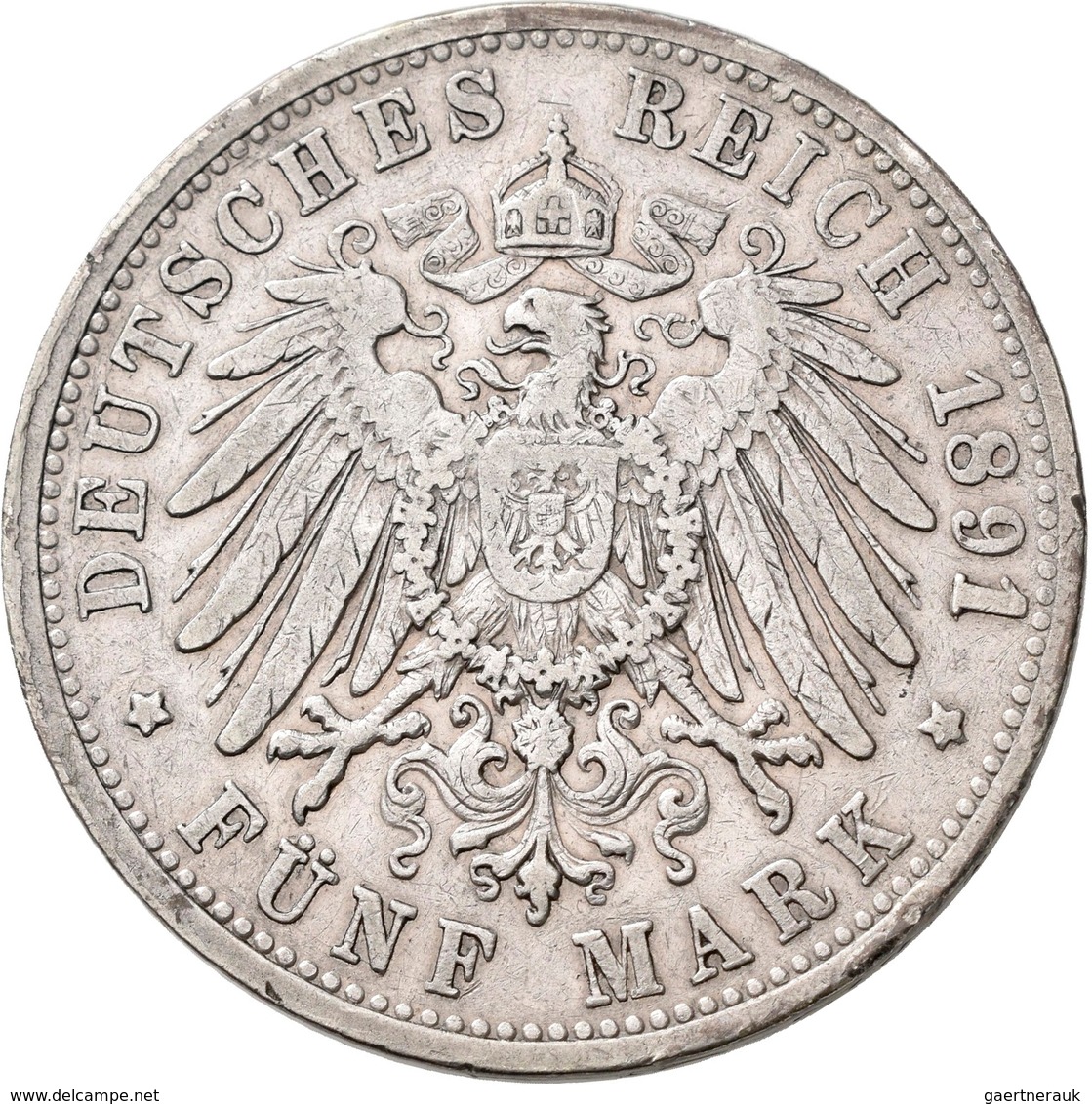 Baden: Friedrich I. 1852-1907: 5 Mark 1891 G, Jaeger 29 F, Ohne Querstrich In A Von Baden, Kratzer, - Taler Et Doppeltaler