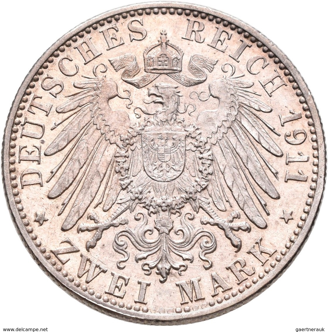 Baden: Friedrich II. 1907-1918: 2 Mark 1911 G, Jaeger 38, Kleine Kratzer, Sonst Vorzüglich. - Taler Et Doppeltaler