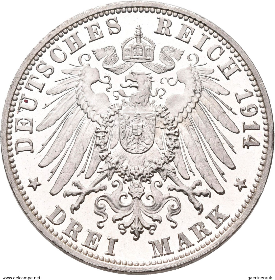 Baden: Friedrich II. 1907-1918: 3 Mark 1914 G, Jaeger 39, Feine Haarlinien, Polierte Platte. - Taler Et Doppeltaler