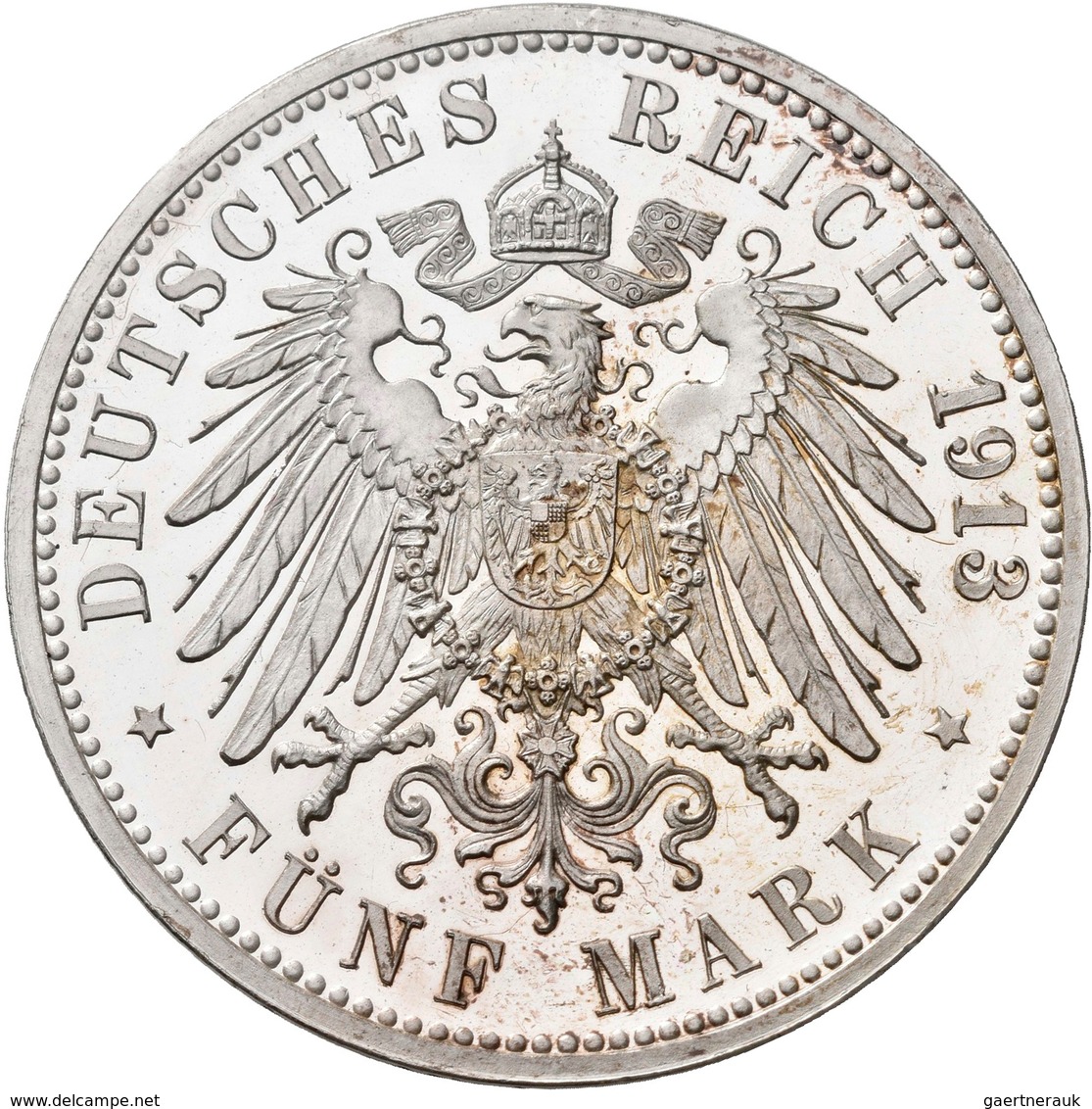 Baden: Friedrich II. 1907-1918: 5 Mark 1913 G, Jaeger 40, Feine Haarlinien, Patina Ansatz, Polierte - Taler Et Doppeltaler