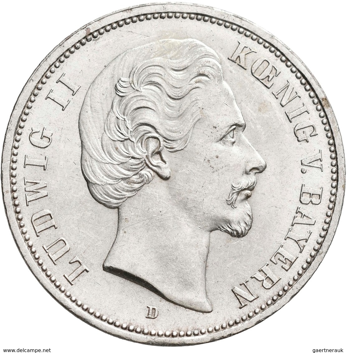 Bayern: Ludwig II. 1864-1886: 5 Mark 1876 D, Jaeger 42, Prachtexemplar, Fast Stempelglanz. - Taler Et Doppeltaler