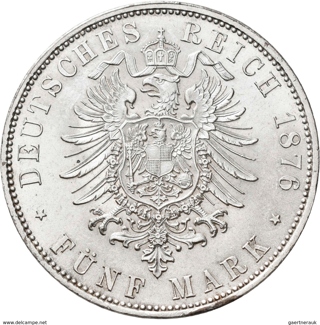 Bayern: Ludwig II. 1864-1886: 5 Mark 1876 D, Jaeger 42, Prachtexemplar, Fast Stempelglanz. - Taler Et Doppeltaler