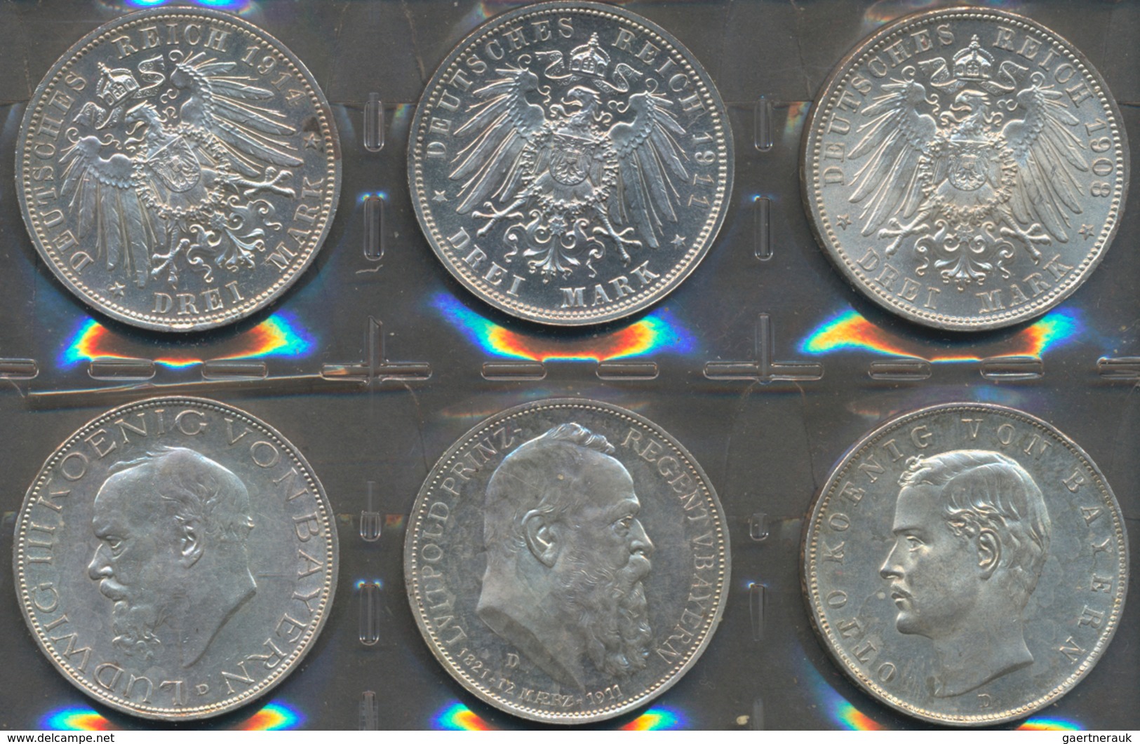 Bayern: Otto 1886-1913: Lot 6 Münzen Zu 3 Mark: Otto, 1908 + 1913, J. 47; Luitpold, 2 X 1911, J. 49; - Taler En Doppeltaler