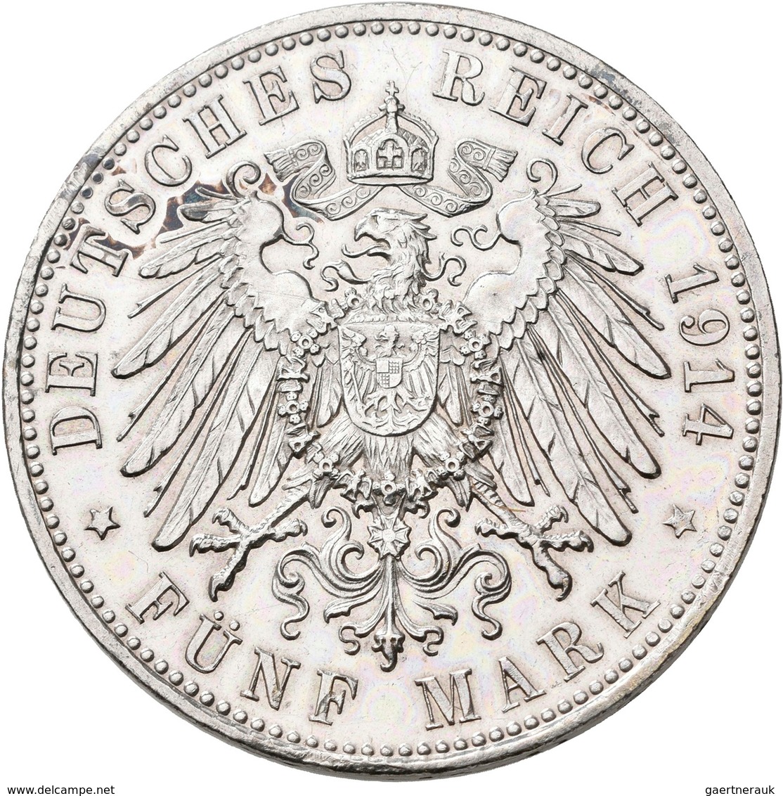 Bayern: Ludwig III. 1913-1918: 5 Mark 1914 D, Jaeger 53, Berieben, Vorzüglich - Taler & Doppeltaler