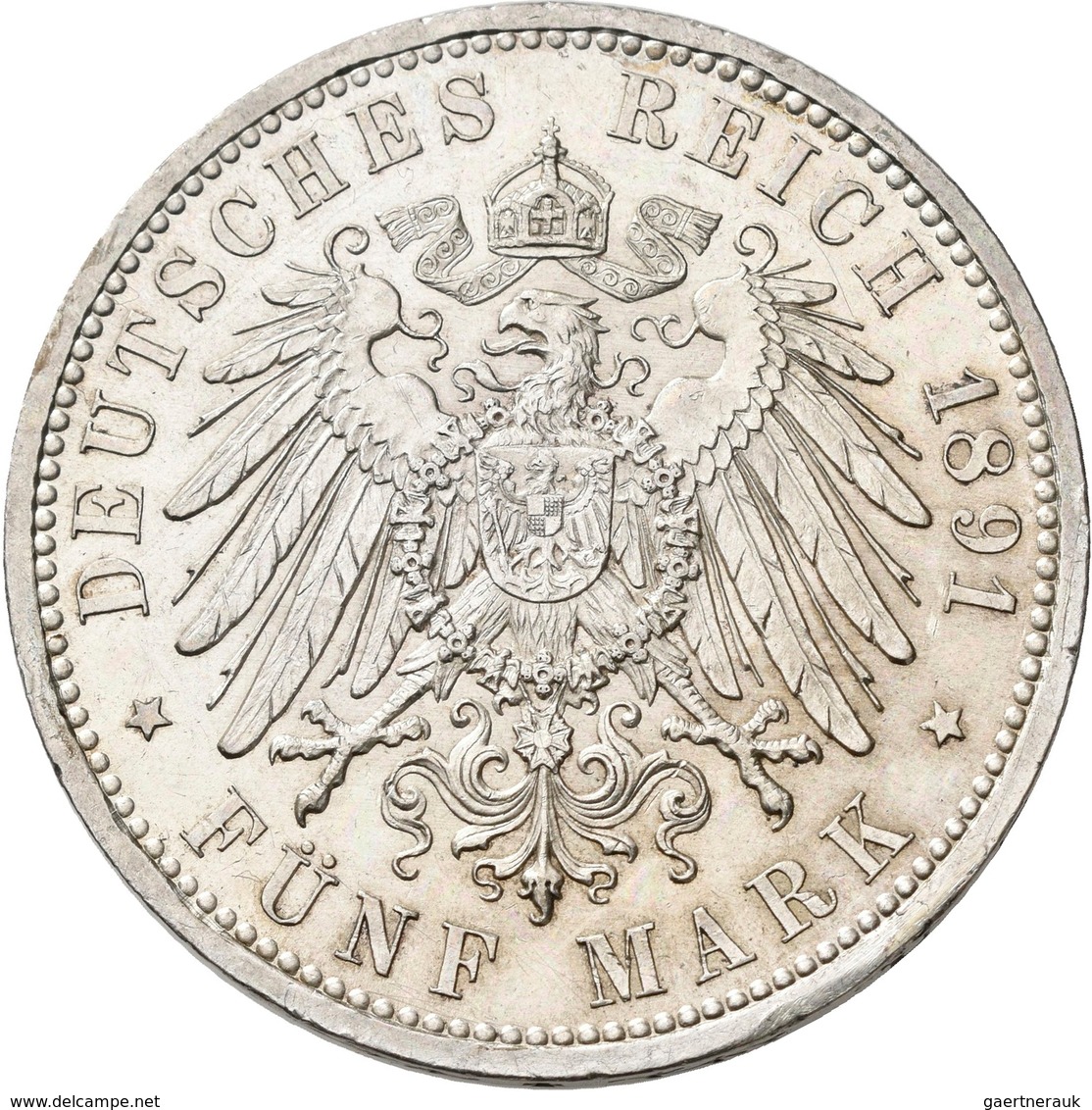 Hessen: Ludwig IV. 1877-1892: 5 Mark 1891 A, Nur 25.060 Ex., Feine Kratzer, Sonst Vorzüglich - Stemp - Taler Et Doppeltaler