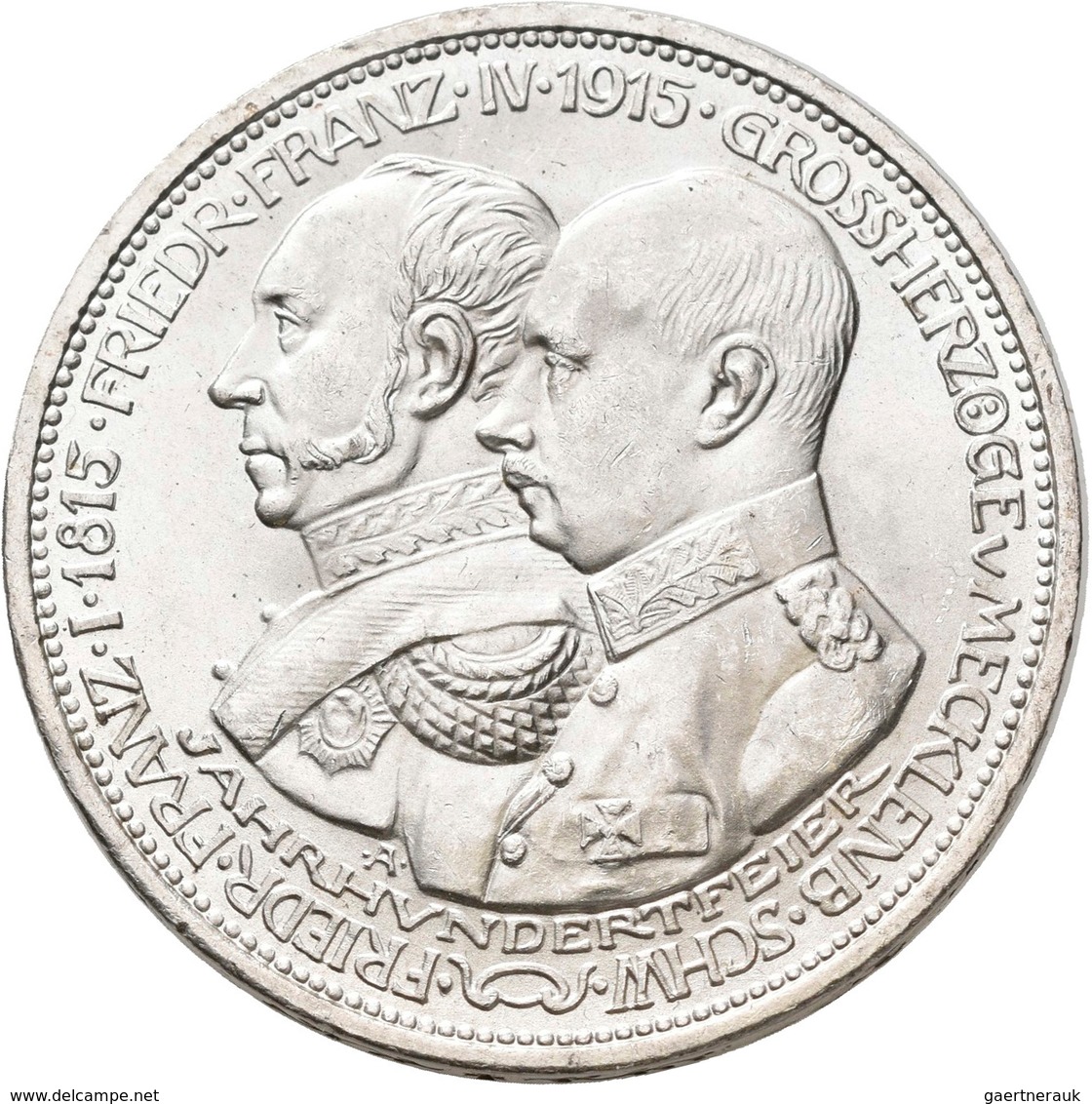 Mecklenburg-Schwerin: Friedrich Franz IV. 1901-1918: 3 Mark 1915 A, Jahrhundertfeier, Jaeger 88, Fei - Taler Et Doppeltaler