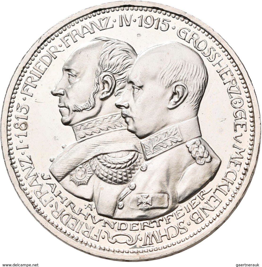 Mecklenburg-Schwerin: Friedrich Franz IV. 1901-1918: 3 Mark 1915 A, Jahrhundertfeier, Jaeger 88, Zap - Taler Et Doppeltaler